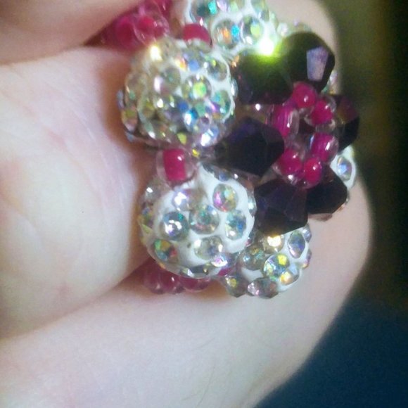 Boho Retro Shamballa /Disco Ball Flower Handcrafted Beaded Ring   Size 6-7 - Picture 4 of 5